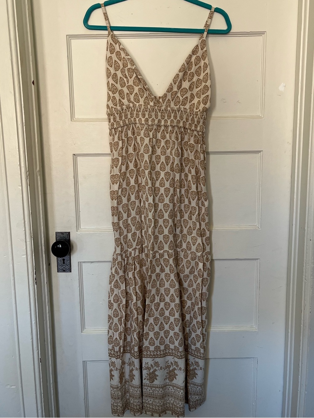 Sim & Sam Beige Printed Tiered Maxi Dress with Spaghetti Straps